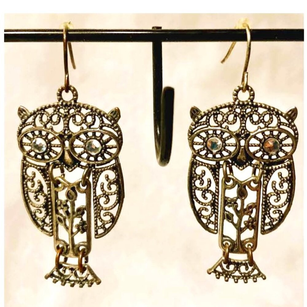 JOINTED, BLACKENED (OXIDIZED), FILIGREE OWL EARRINGS